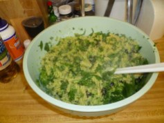 Broccoli Pesto Added To Pasta, Spinach & Olives